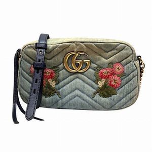 Gucci GG Marmont 447632 Denim Embroidered Bag Shoulder Bag Women